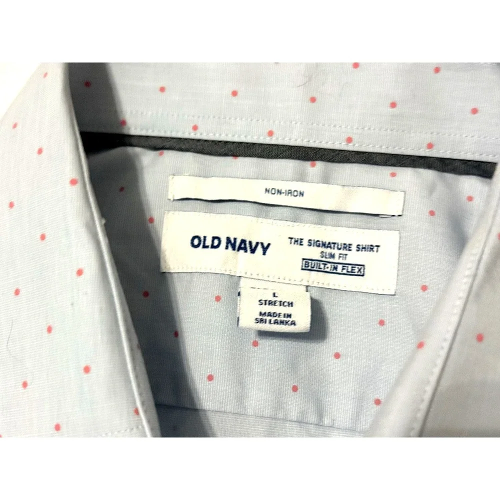 NWT Old Navy The Signature Shirt Slim Fit Purple Red Polka Dots Shirt Size L MS1